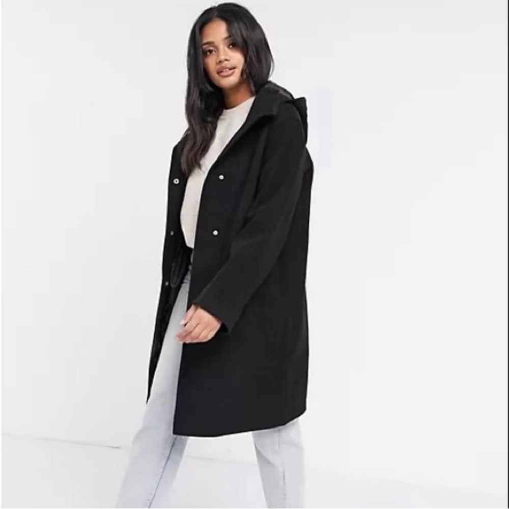 ASOS Design Textured hood coat in black